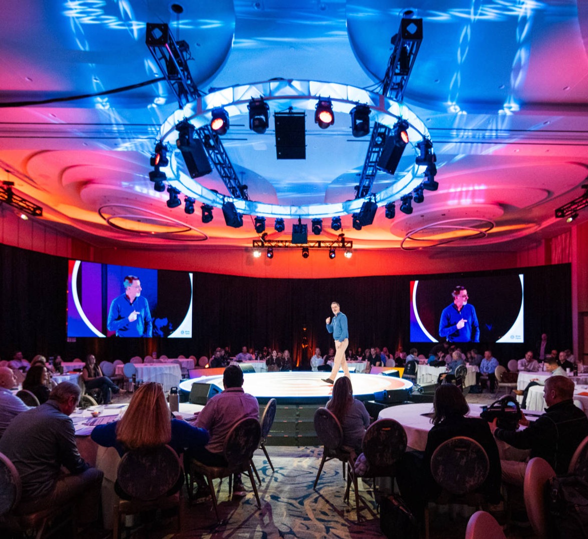 Full A/V production with audio, lighting, and video walls